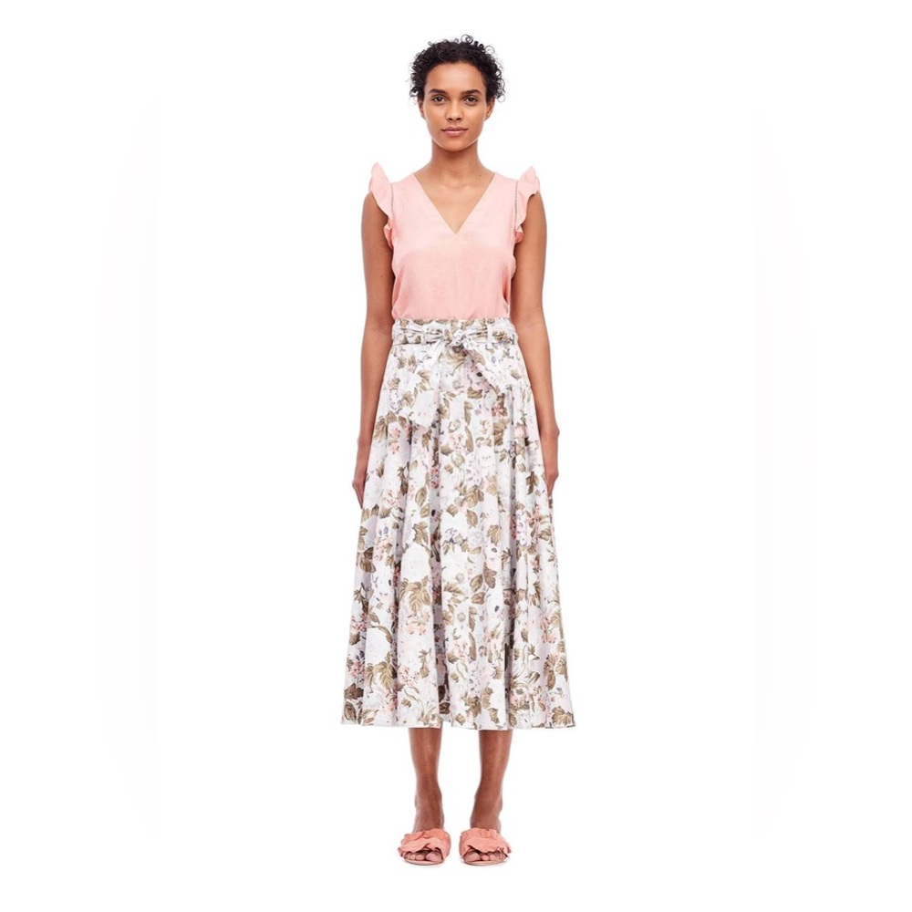 Rebecca Taylor Pink Ruffled Silk V-Neck Top